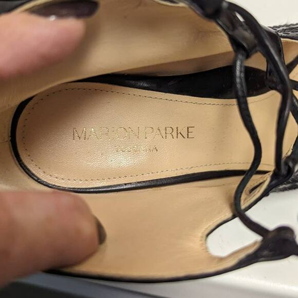 Marion Parke Miki Black Ankle Boot Stiletto Lace Suede Calf Hair Oxford 38.5 - Picture 11 of 13